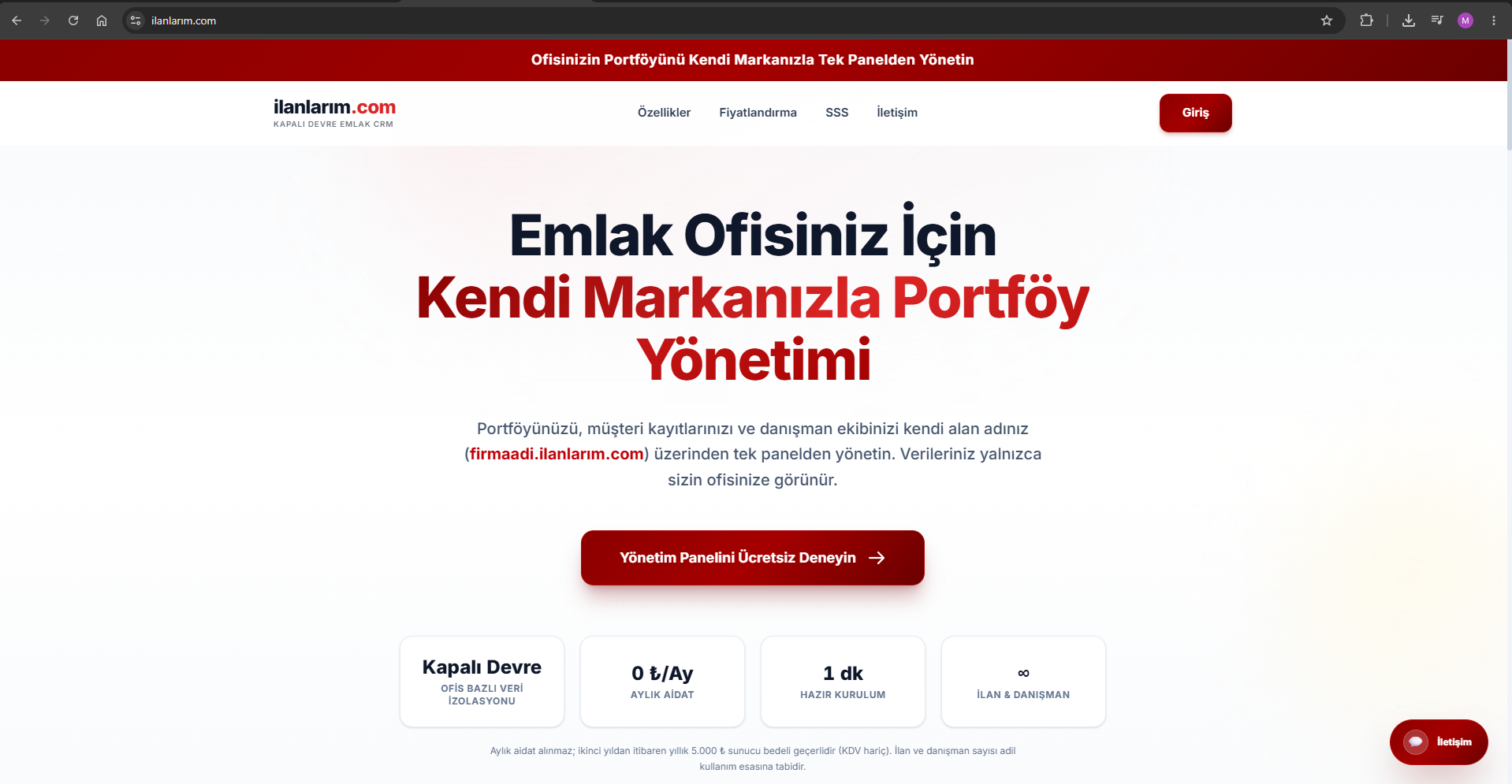 İlanlarım.com emlak ofisleri için kapalı devre CRM tanıtım vitrini ekran görüntüsü